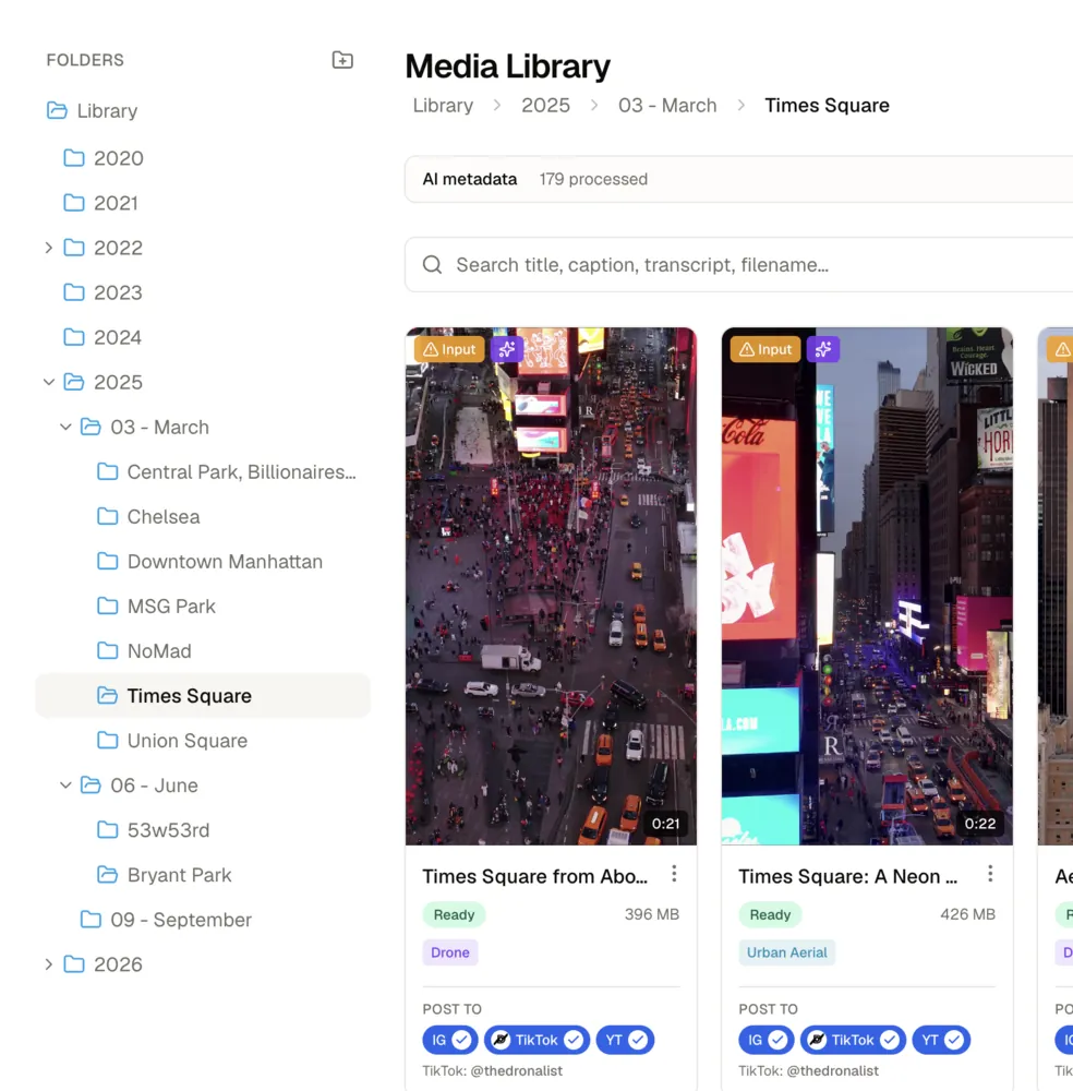 Media library organized into folders