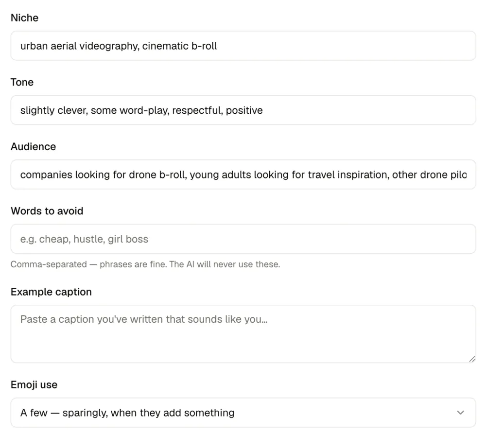 Voice profile form